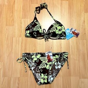 Roxy Raisins Hibiscus Bikini Swimsuit Junior’s L